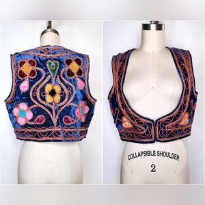 Vintage Floral Colorful Embroidered Vest Afghan Uzbekistan Bohemian Gypsy Hippie